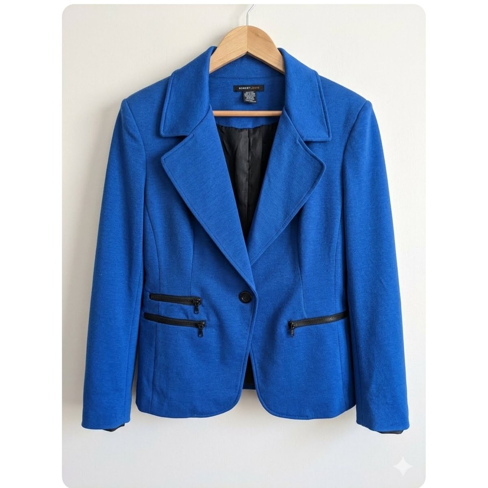 Robert Louis Royal Blue Single Button Zipper Detail Blazer Jacket Womens Large